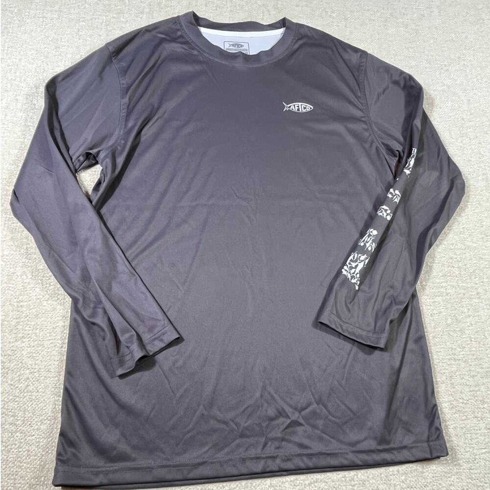 AFTCO Youth XL Gray Long Sleeve Pullover Fishing Performance Graphic Shirt UPF
